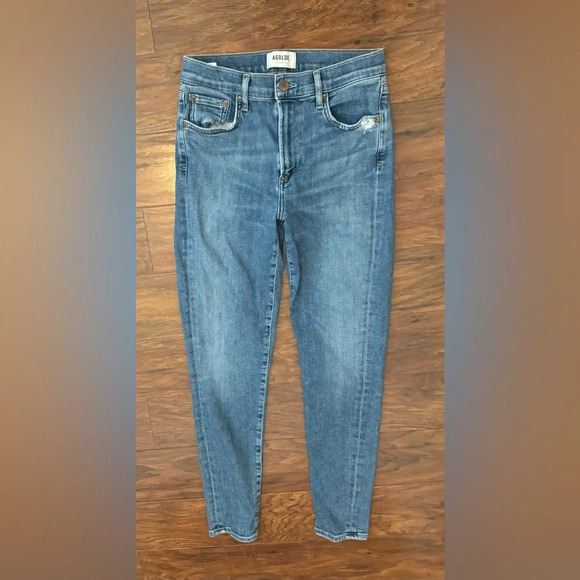 Agolde Sophie Mid Rise Ankle Skinny Jeans Medium Wash Distressed Revolve Sz 28 - Picture 1 of 12